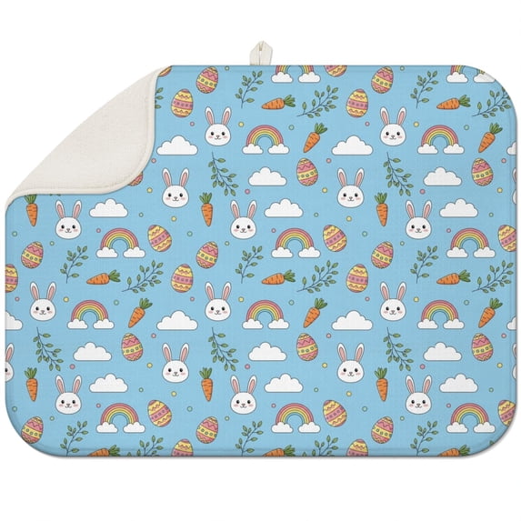 Easter and Rainbows Blue Pattern Dish Drying Mat 1 Pack, Ultra Absorbent Microfiber 18"x24", Anti-Slip Drain Mat for Kitchen