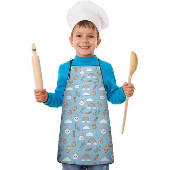Easter and Rainbows Blue Pattern Youth Aprons, Adjustable Neck Strap Aprons for Teens' Cooking & Baking