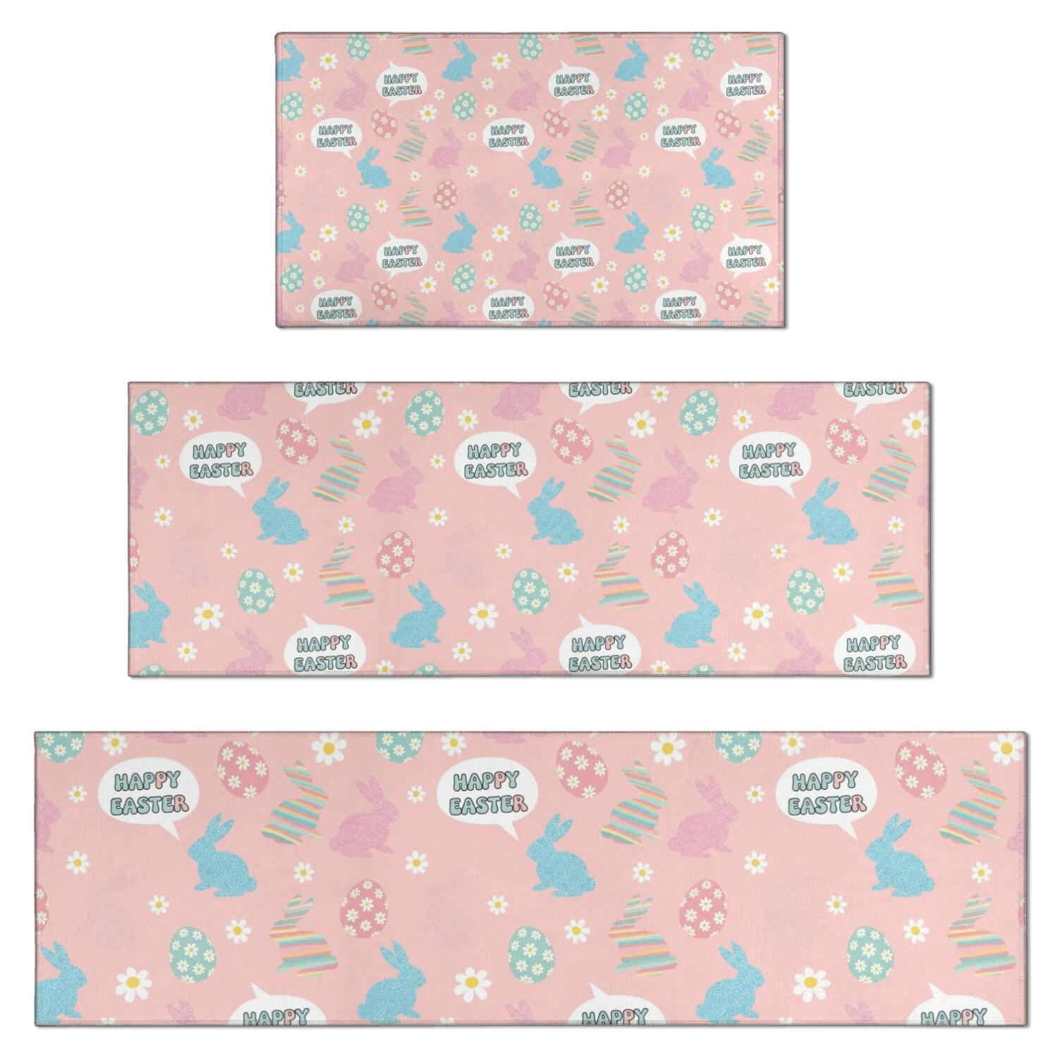Pink Easter Rug Easter and Speech Bubbles Pink Pattern Kitchen Rugs Set Of 3, 17