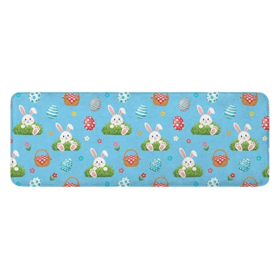 Easter and Wicker Baskets Blue Pattern Kitchen Runner Rug 17"X47", Non-Skid Washable Mat, Decorative for Kitchen, Sink & Laundry