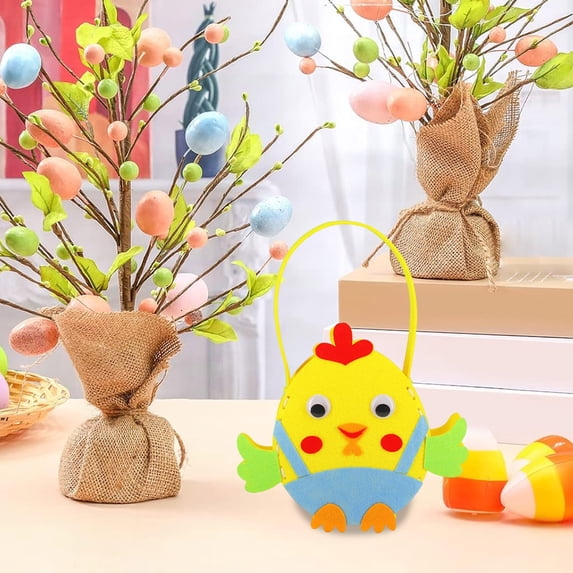 Easter basket,Easter gift bag,DIY felt Easter bunny basket candy egg storage handheld bag for kids Easter party hunt gift and seasonal home decor