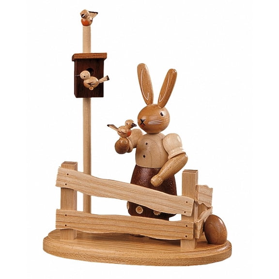 Easter bunny, female, at garden fence, height 14 cm / 6 inch, original Erzgebirge by Mller Seiffen