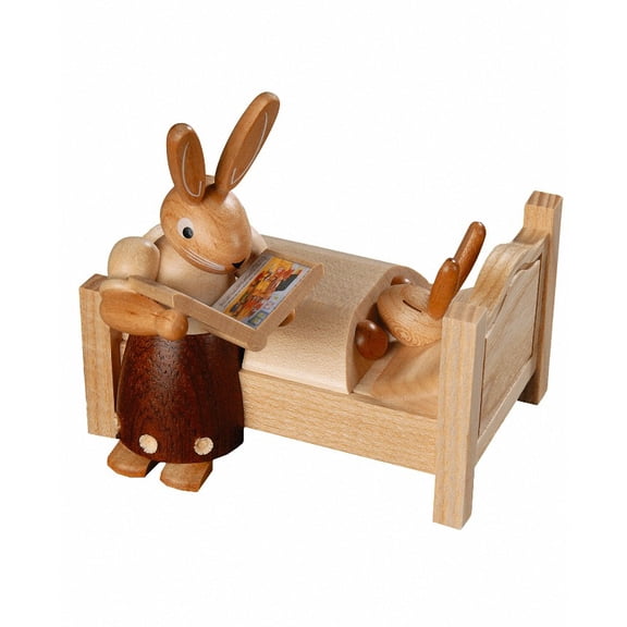 Easter bunny, female, mother tells Good-night-stories, height 10 cm / 4 inch, original Erzgebirge by Mller Seiffen