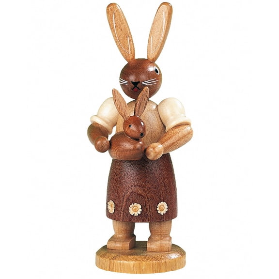 Easter bunny, female, mother with little child, height 11 cm / 4 inch, original Erzgebirge by Mller Seiffen