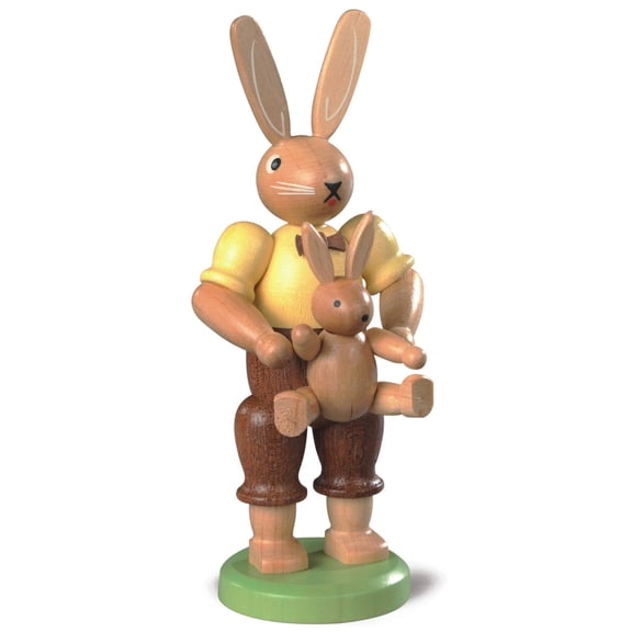 Easter bunny, male, father with little child, height 11 cm / 4 inch, coloured, original Erzgebirge by Mller Seiffen