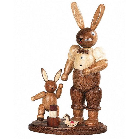 Easter bunny, male, father with playing child, height 11 cm / 4 inch, original Erzgebirge by Mller Seiffen