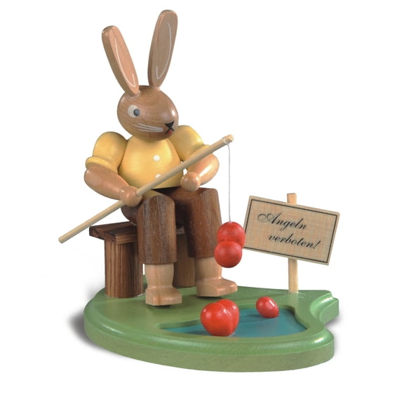 Easter bunny, male, fisherman on pond, height 8 cm / 3 inch, coloured, original Erzgebirge by Mller Seiffen