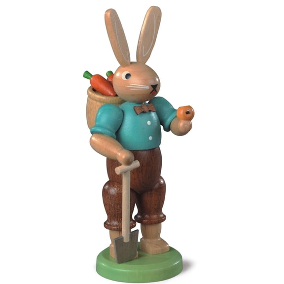 Easter bunny, male, gardener, height 11 cm / 4 inch, coloured, original Erzgebirge by Mller Seiffen