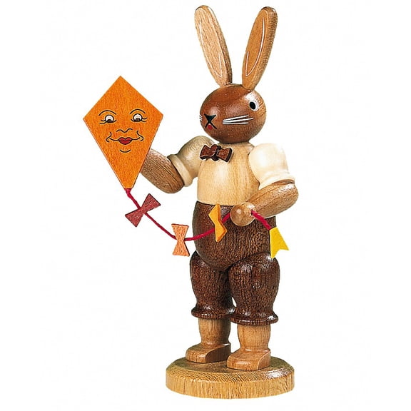 Easter bunny, male with kite, height 11 cm / 4 inch, original Erzgebirge by Mller Seiffen