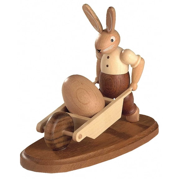 Easter bunny, male, with wheelbarrow, height 11 cm / 4 inch, original Erzgebirge by Mller Seiffen
