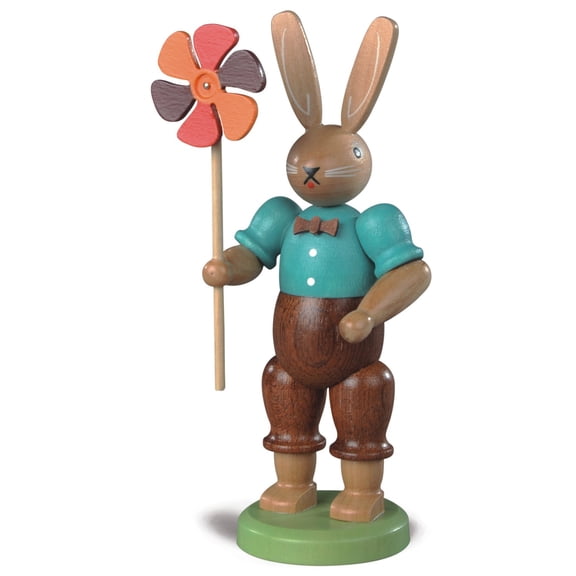 Easter bunny, male with wind wheel, height 11 cm / 4 inch, coloured, original Erzgebirge by Mller Seiffen