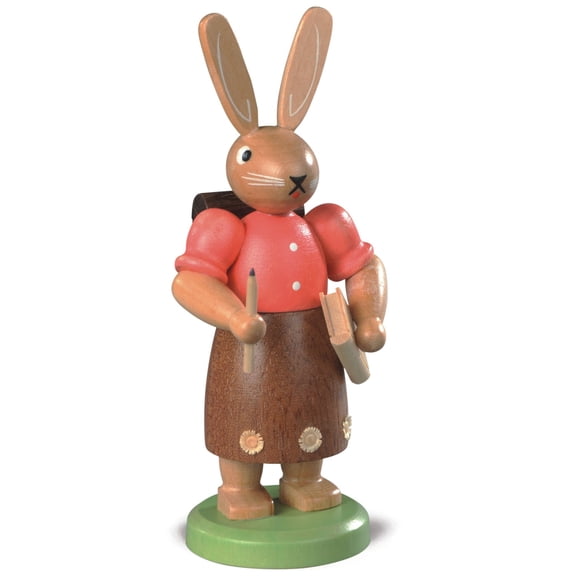 Easter bunny, school girl, height 11 cm / 4 inch, coloured, original Erzgebirge by Mller Seiffen