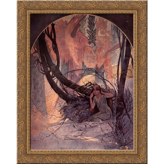 Easter chimes awaken nature 20x23 Gold Ornate Wood Framed Canvas Art by Mucha, Alphonse Maria