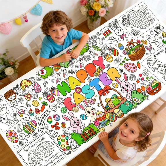 Easter decorations for Table, Coloring Tablecloth, 72X44 in, Disposable, Easter for Kids, Party Table decorations, 1 Pc