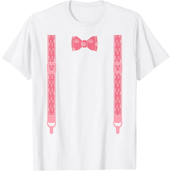 Easter eggs Spring Bow tie suspenders pastel pink T-shirt T-Shirt100% cotton