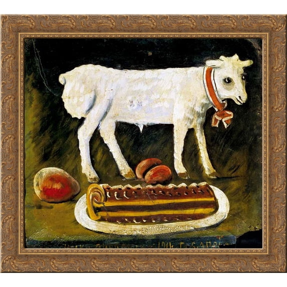 Easter lamb 20x20 Gold Ornate Wood Framed Canvas Art by Pirosmani, Niko