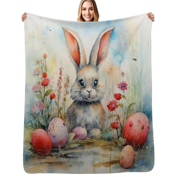 Easter rabbit Flowers Eggs Flannel Blankets Soft Throw Blanket Winter Travel Office Outdoor Bedspread
