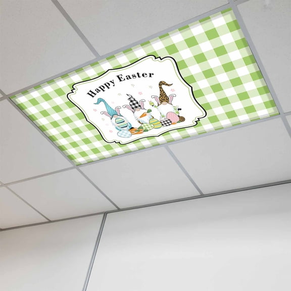 Easter's Plaid Gnomes Check Egg Magnetic Fluorescent Light Covers for Ceiling Lights 2x4Ft,Geometric Egg Buffalo Border Office Classroom Kitchen Drop Ceiling Light Covers Filters Shade Panel 1Pack