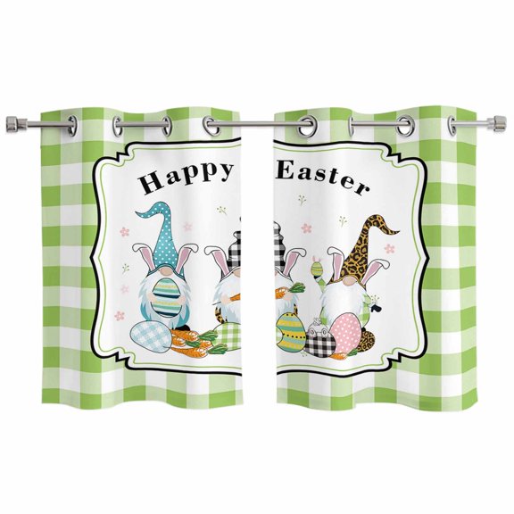 Easter's Plaid Gnomes Kitchen Curtains Small Short 39 Inch Length, Geometric Egg Buffalo Border Bedroom Living Room Curtains, Light Filtering Cafe Curtain Drapes 2 Panels Set 55''x39''