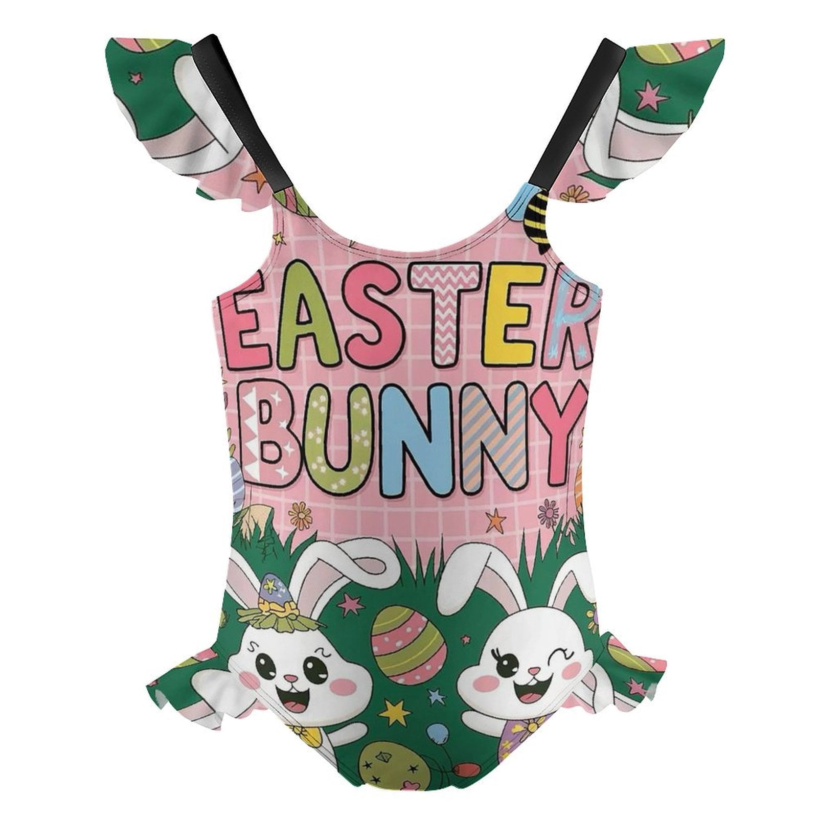Girls Pastel Easter Eggs Buttery Soft Swimsuit - UPF 50+ With Double Layered Front