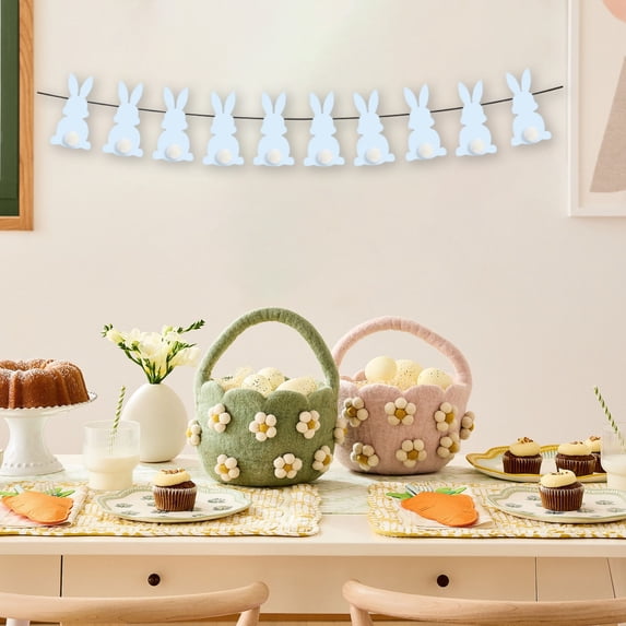 Easter-themed Bunny Banner Decoration, Solid Color Rabbits Shaped Cardboard Easter Hanging Decor