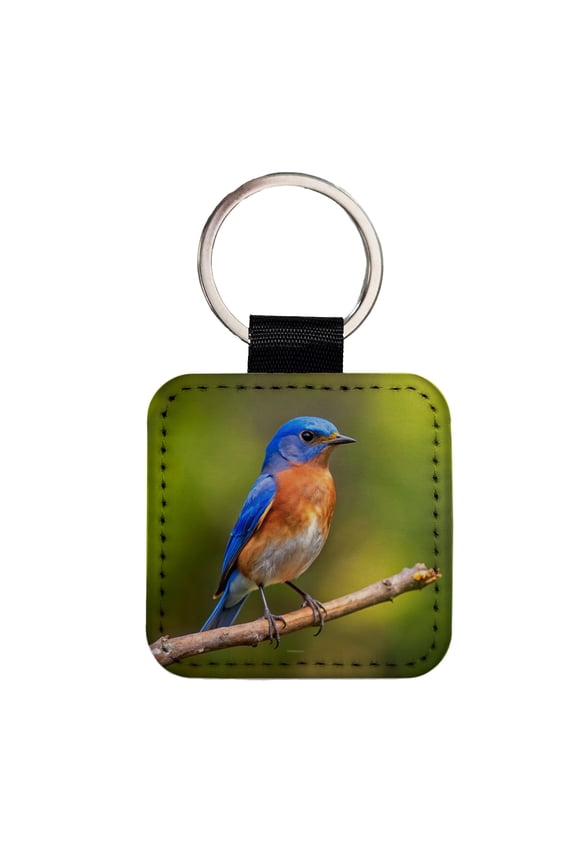 Eastern Bluebird Backyard Bird Faux Leather Square Keychain