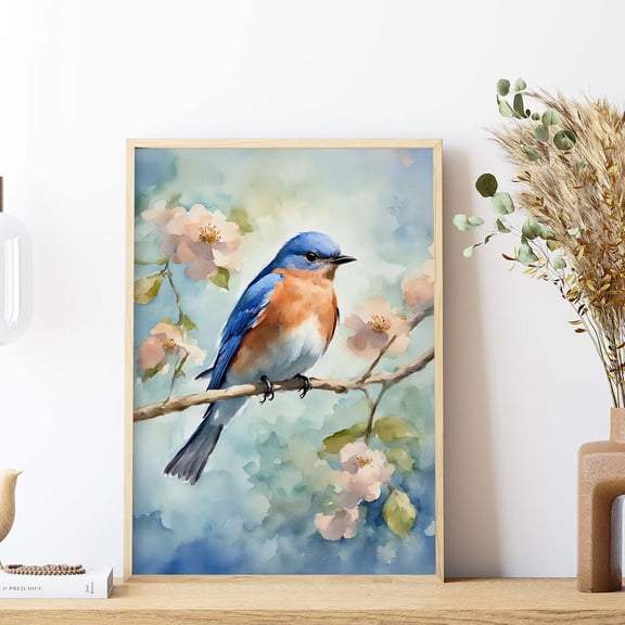 Eastern Bluebird Print Floral Spring Art Verticals Wall Art Wildlife Nature Missouri State Bird Lover Gift