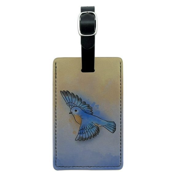 Eastern Bluebird Watercolor Northeastern Bird Rectangle Leather Luggage Card Suitcase Carry-On ID Tag