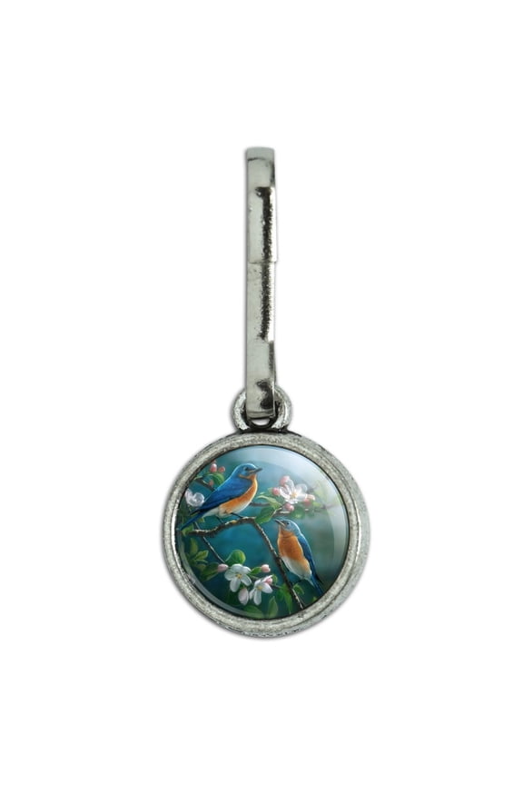 Eastern Bluebirds Blue Birds Thrush Antiqued Charm Clothes Purse Suitcase Backpack Zipper Pull Aid