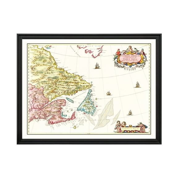 Eastern Canada Canada Art, 1665 Vintage Map of Eastern Canada Canada History Wall Decor Gift, Old Eastern Canada Map - 24" x 18" Black Framed Print