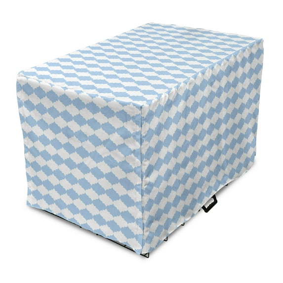 Eastern Dog Crate Cover, Simplistic Pastel Monochrome Pattern with Traditional Motif, Easy to Use Pet Kennel Cover Small Dogs Puppies Kittens, 7 Sizes, Pale Azure Blue White, by Ambesonne