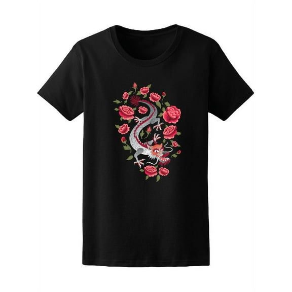 Eastern Dragon With Roses  T-Shirt Women -Image by Shutterstock, Female XX-Large