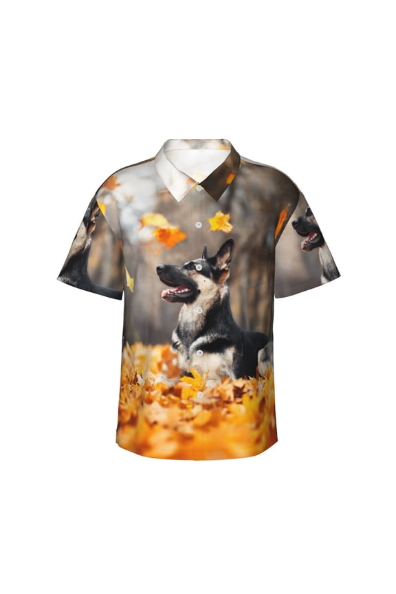 Eastern European Shepherd Hawaiian Shirts For Men, Summer Short-Sleeve Relaxed-Fit Button-Down Shirts Large