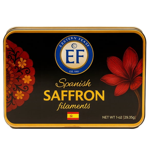 Eastern Feast - Premium Selected Saffron Filaments, (1 oz) Tin, Made in Spain.
