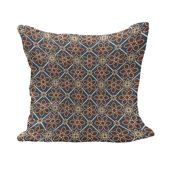 Eastern Fluffy Throw Pillow Cushion Cover, Oriental Cultural Motif Swirled Curved Petals Wild Flora Themed Squares, Decorative Square Accent Pillow Case, 28" x 28", Dark Blue Burgundy, by Ambesonne
