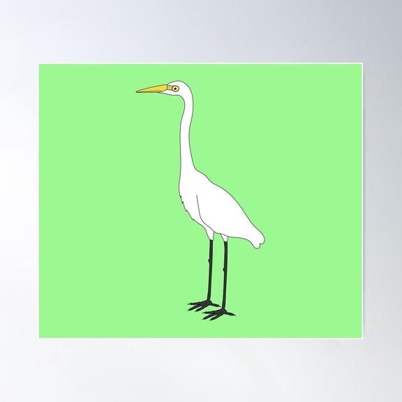 Eastern Great Egret On Pastel Green Poster Wall Art, Modern Wall Decor For Living Room Bedroom, 8x12 UNFRAMED