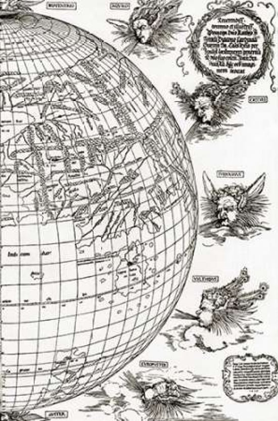 Eastern Hemisphere Of The Terrestial Globe 2 Canvas Art - Albrecht Durer (12 x 18)