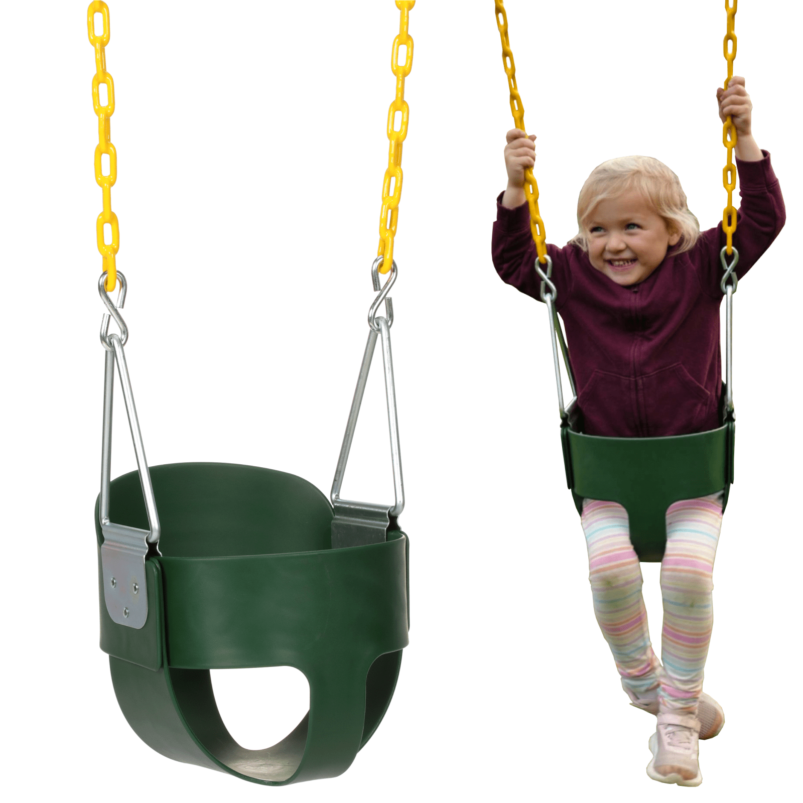 Heavy-Duty Green High Back Toddler Swing  Infant Bucket Swing Seat with Coated Chains  Baby Swing for Swing Sets, Outdoor Use  Green | Eastern Jungle Gym