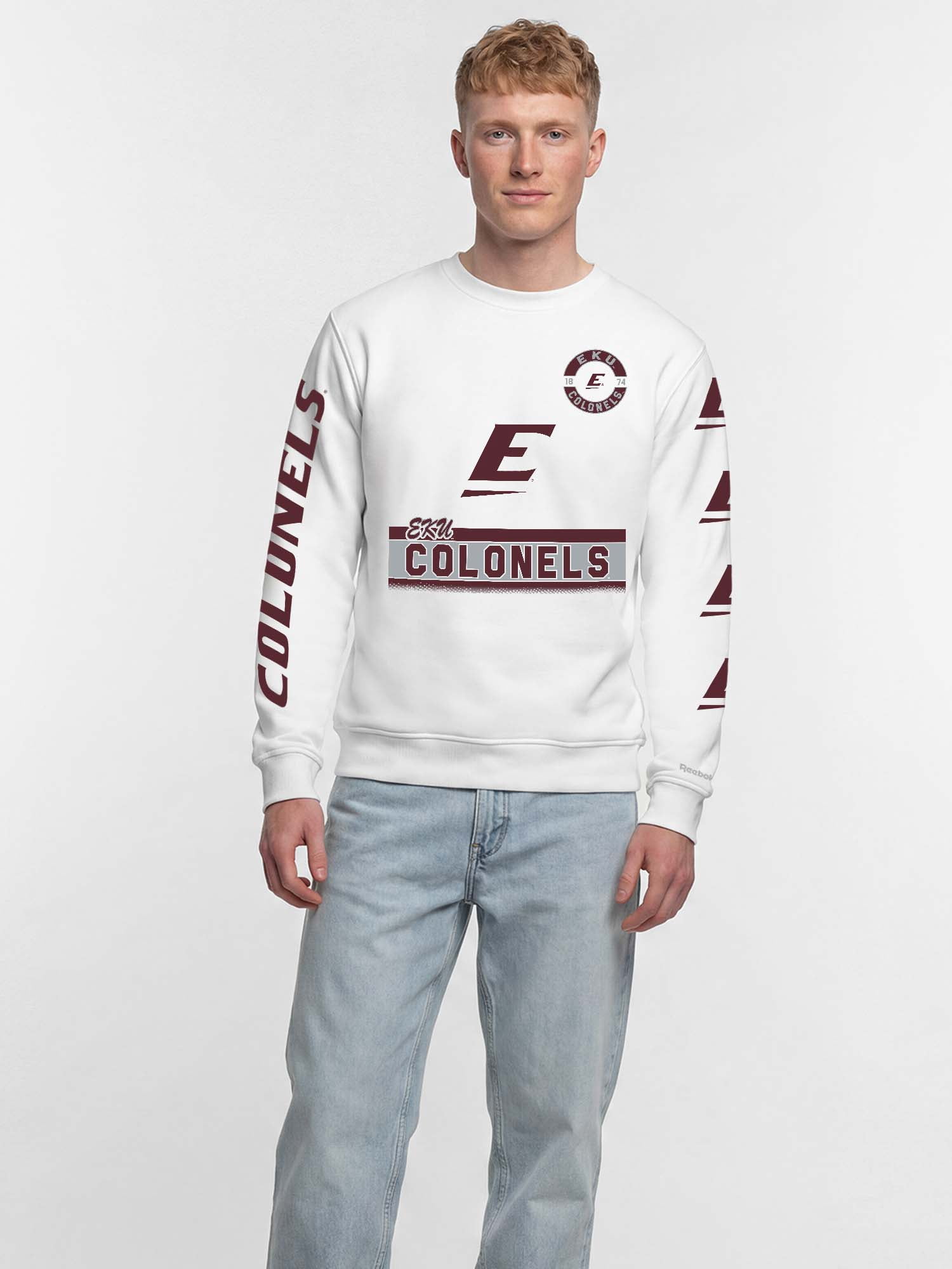 Eastern Kentucky Colonels Reebok Mens White Crew Sweatshirt