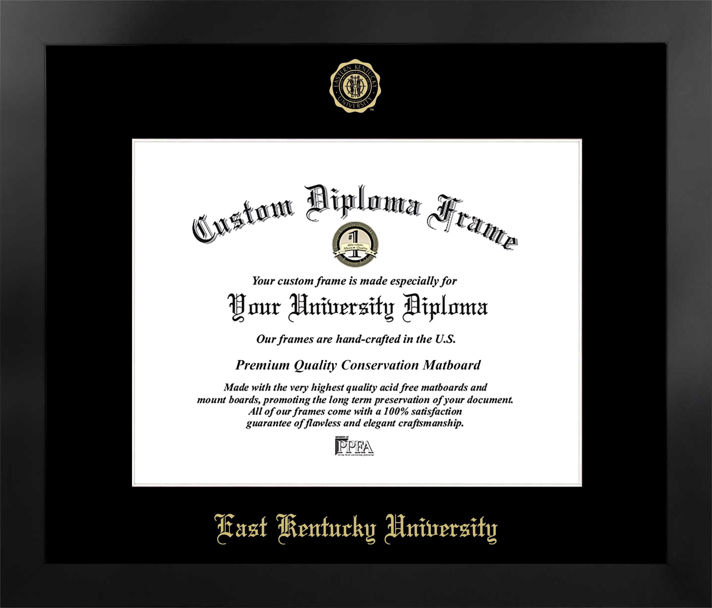 Eastern Kentucky University 15w x 12h Manhattan Black Single Mat Gold Embossed Diploma Frame with Bonus Campus Images Lithograph (value savings at $59)