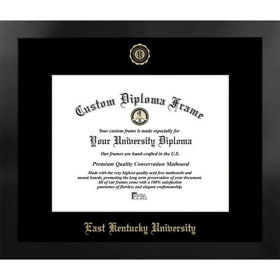 Eastern Kentucky University 15w x 12h Manhattan Black Single Mat Gold Embossed Diploma Frame with Bonus Campus Images Lithograph (value savings at $59)
