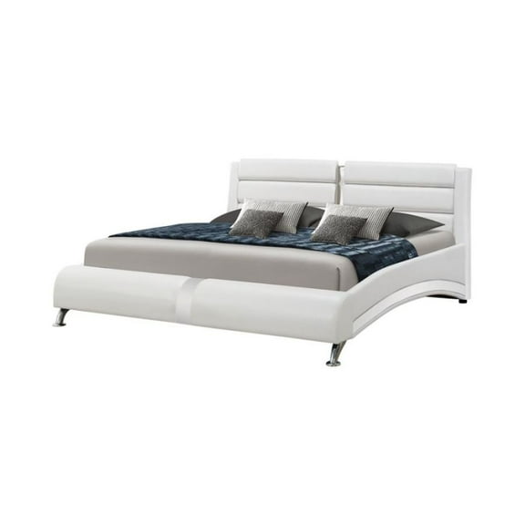 Jeremine Eastern King Faux Leather Bed, In White For Adults