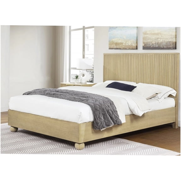 Platform Bed Frame King Size with Fluted Detail, Light Oak Finish, Underbed Storage Space