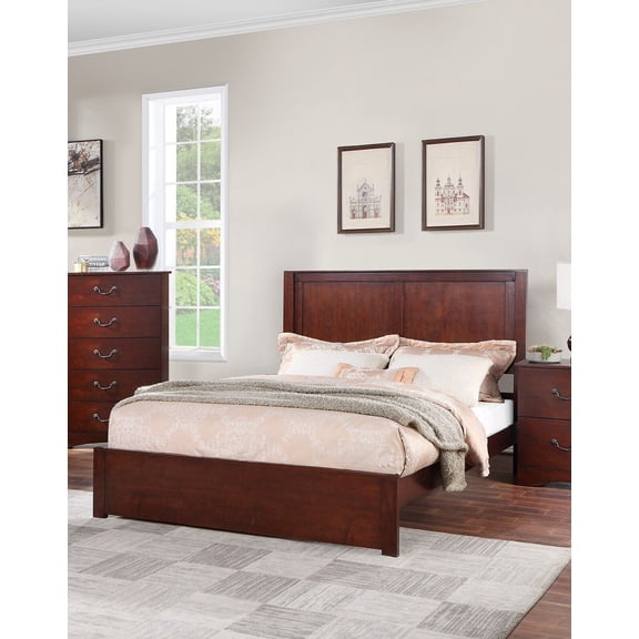 Eastern King Size Bed 2-Panel Design Headboard Chic Simple Light Tan Finish Wooden Bedroom Furnuiture 1pc Bedframe