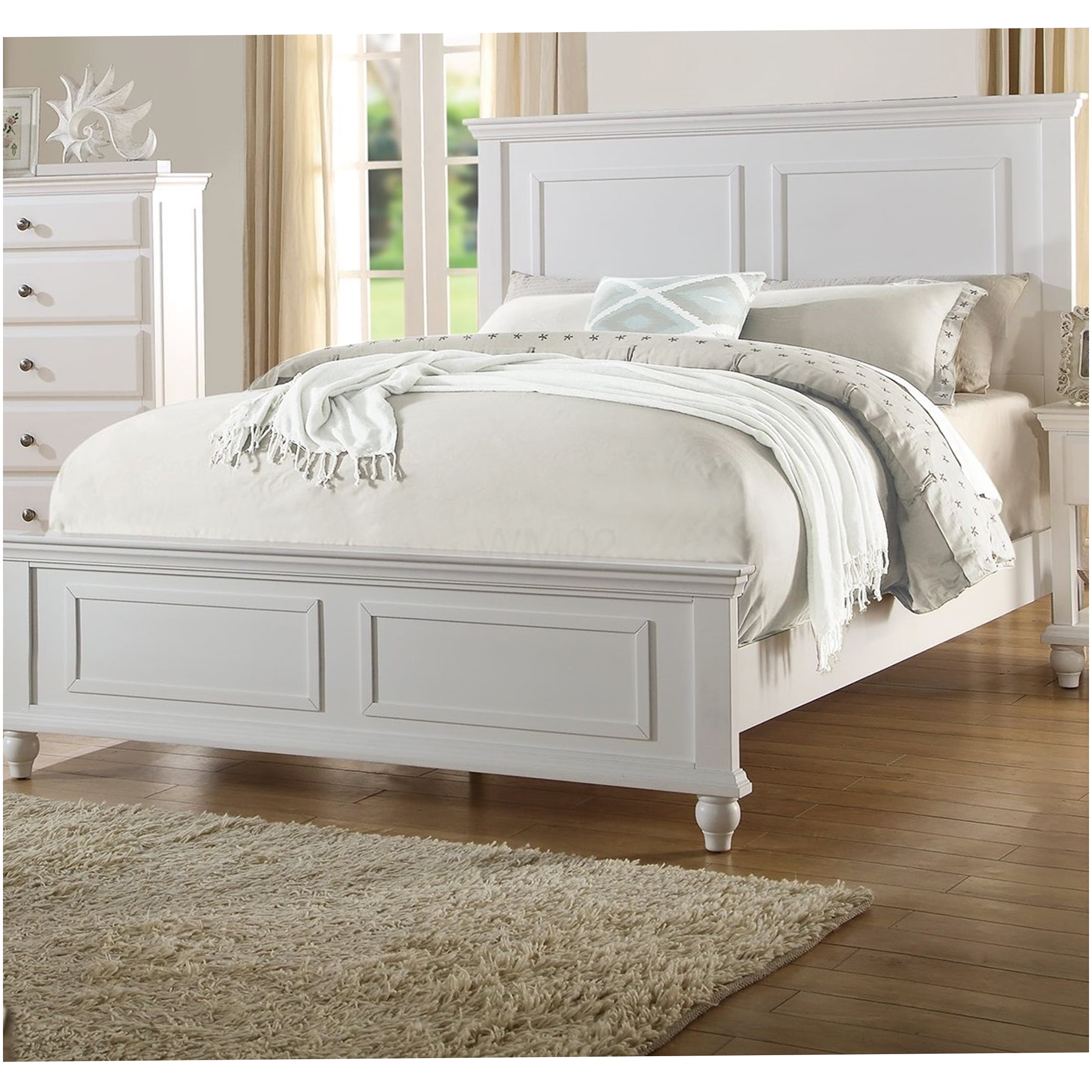 Eastern King Size Bed Frame with Upholstered Headboard and Footboard, White Modern Platform Bed, No Box Spring Needed, Strong Metal Slat Support System