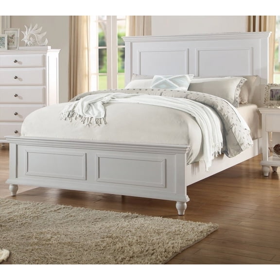 Eastern King Size Bed in White, Boasting a Headboard with Rectangular Sketched Designs and Plywood Construction
