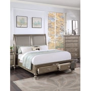 Eastern King Size Bed w/2 Underbed Drawers 1pc Set Bedroom Furniture Luxury Classic Grey Finish Wooden Bedframe