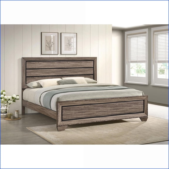Eastern King Size Panel Bed with Slatted Headboard & Footboard, Washed Taupe MDF/LVL/PB for Versatile Bedroom Styling