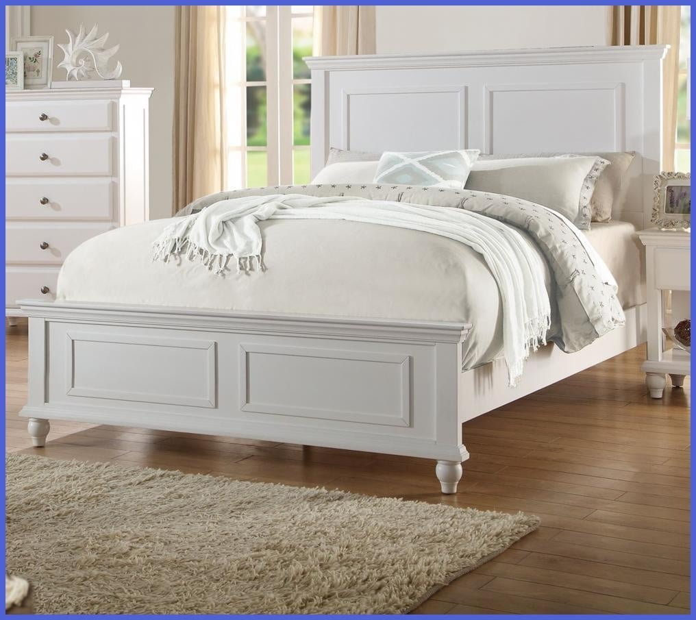Eastern King Size Rubberwood Plywood Bed Frame with High Panel Headboard - White Modern Bedroom Furniture