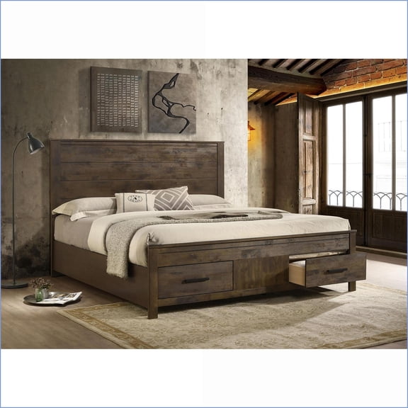 Eastern King Size Solid Hardwood Storage Bed, Golden Brown Rustic Style for Master Bedroom